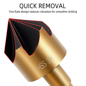 Aleric Countersink Drill Bit Set,High Speed Steel Counter Sinker Drill Bit 5Pcs 5 Flute 6mm Hex Shank with 82 Degree Mill Cutter