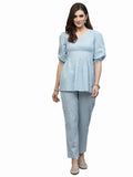 Stylum Women'S Self Woven Kantha Cotton Cord Set (Skykathacords42_Blue, Xl)