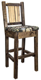 Montana Woodworks Homestead Collection Barstool With Upholstered Seat, Woodland Pattern, Laser Engraved Bronc Design, Stained &
