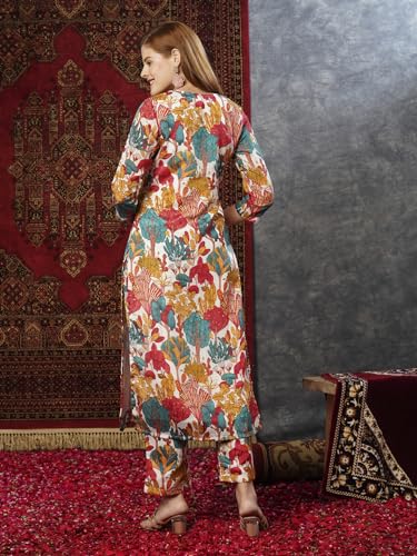 Anni Designer Women'S Rayon Blend Straight Printed Kurta With Pant (Samlok White-Jl_L_White_Large),White,L,Rayon Blend,Regular,Kurta