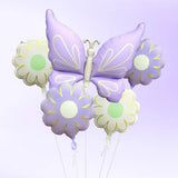 FI FLICK IN 5pcs Purple Butterfly & Daisy Foil Balloon Decoration Set