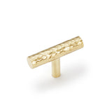 KOPPALIVE 2-Pack Solid Brass Kitchen Cabinet Pulls, Gold Modern T-Bar Handles, Single Hole Hammered Knobs for Dresser Drawer Cup