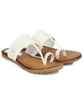 Shoetopia Girls Girls-Bunai-Kolhapuri White Flat Sandal - 9 Uk (Girls-Bunai-Kolhapuri-White),White,9,B0CQK3FCH9