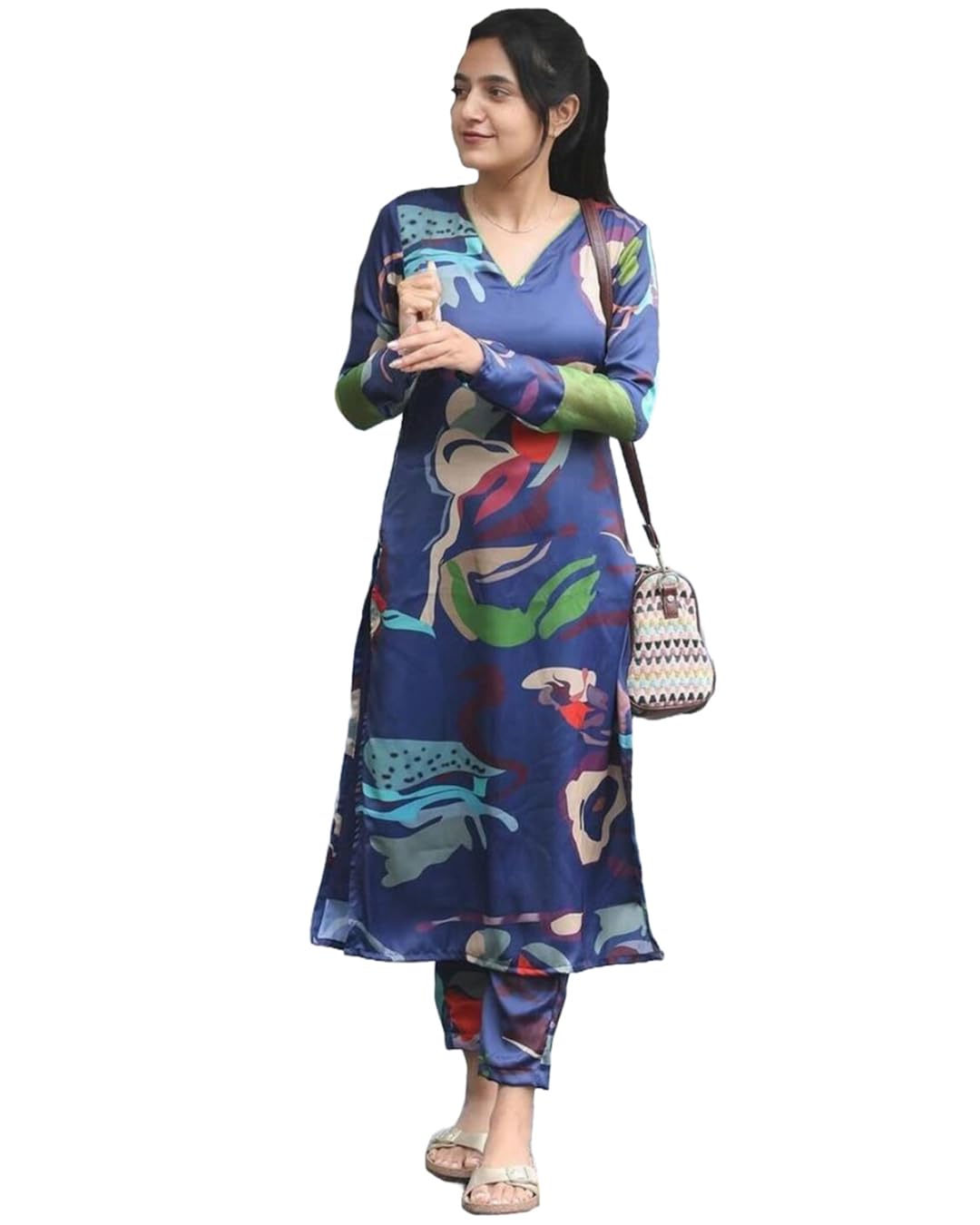 Gosriki Women'S Cotton Blend Straight Printed Kurta With Pant (Barish Blue-Gs_S_Blue_Small),Blue,,B0D9WDP1PF