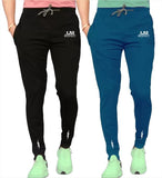 LookMark Men's Combo Slim Fit Solid Lycra Blend Full Elastic Sport Wear Running Gym Stretchable Jogger Track Pant in Black & Rama Color(Track 04 Black-Track 04 RAMA-M),Black-Rama