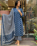 Gosriki Women'S Cotton Blend Straight Printed Kurta With Pant & Dupatta (Lotoji Blue-Gs_M_Blue_Medium),Blue,,B0D9YL4767