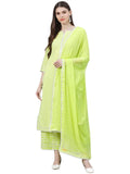 Anni Designer Women'S Cotton Blend Straight Kurta With Palazzo & Dupatta (Rust-Parrot_Xl_Light Green_X-Large),Light Green,XL