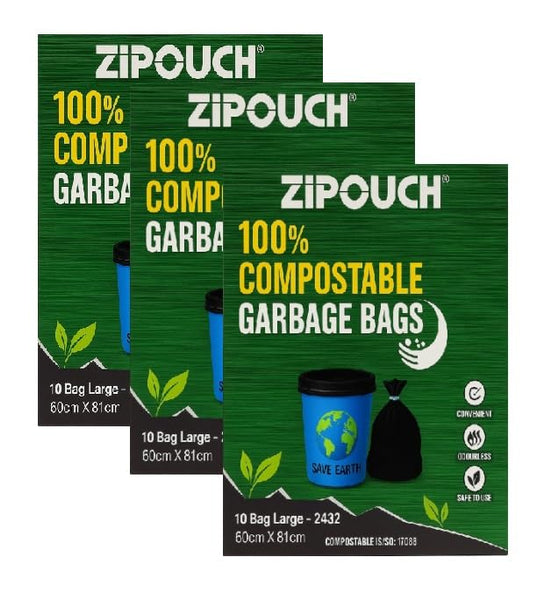 Zipouch 100% Compostable Dustbin Bag Large Size 24 X 32 Inches (Large ...