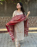 Anni Designer Women'S Cotton Blend Straight Embroidered Kurta With Pant & Dupatta (Dd Beige-Nw_3Xl_Beige_Xxx-Large),Beige,3XL,Cotton Blend,DD BEIGE-NW_788,