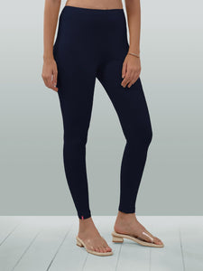 Lyra Women Solid Premium Cotton Ankle Length Leggings | Mid-Waist | Fashionwear Deep Navy L