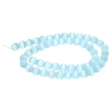 HARFINGTON 48pcs Pale Blue Cat's Eye Stone Beads 8mm Round Smooth Gemstone Crystal Loose Bead for Jewelry Making Bracelets Neckl