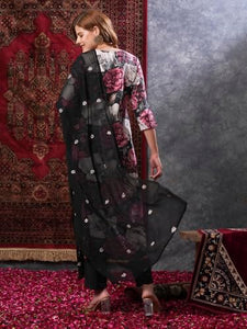 Gosriki Women'S Rayon Blend Straight Printed Kurta With Pant & Dupatta (Poona Black-Vks01-Gs_S_Black_Small),Black,,B0D9YTDKKQ