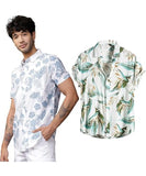 LookMark Men's Cotton Blend Casual Beach Wear Shirts | Stylish Printed Shirts for Men | Comfortable Summer Wear | Party Vacation & Daily Casuals (Pack of 2) (Printed Shirt Blue Leaf-Elias-M),Blue-White-01