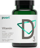 Puori Vitamin D3 with Organic Coconut Oil - 120 x 2500 IU - for Healthy Muscle Function, Bone Health, Immune Support and Calcium