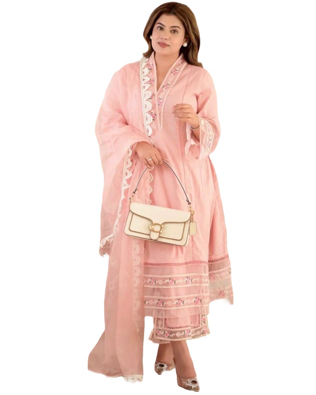 Anni Designer Women'S Cotton Blend Embroidered Straight Kurta With Pant & Dupatta (Arora Pink_Xxl_Pink_Xx-Large),Pink,2XL
