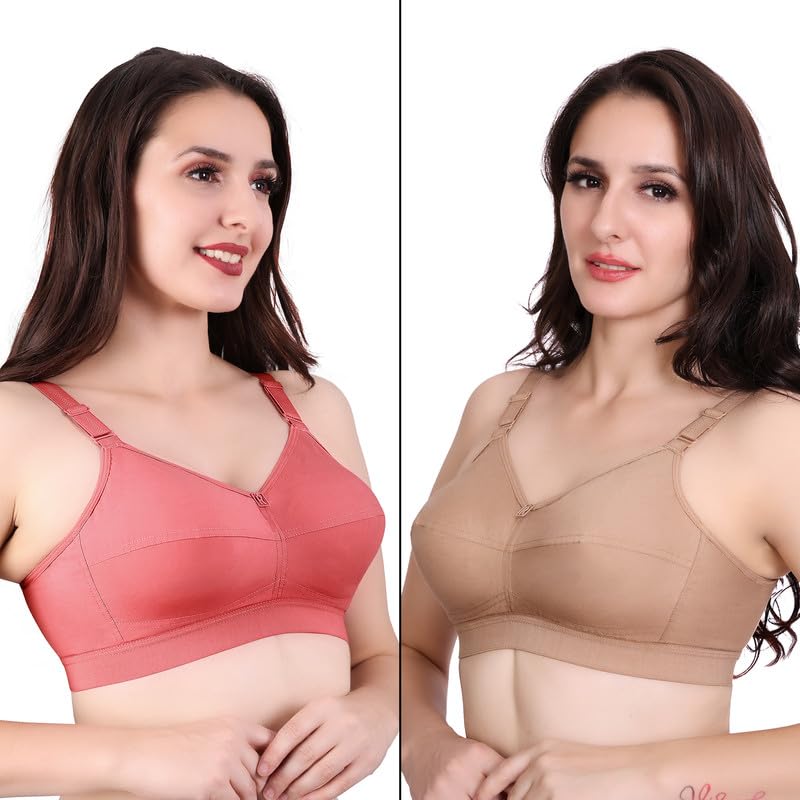 Trylo Riza Cottonfit Bra Combo Pack Coral & Nude 36 D - Cup - Pack Of-2,CORAL & NUDE,36,B0DQKWB44H