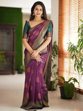Leriya Fashion Womens Silk Saree Beautiful Jacquard Rich Pallu Design Kanjivaram Silk Style Saree With Blouse Piece (Purple)