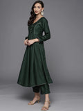 Gosriki Women'S Cotton Silk Blend Solid Anarkali Kurta And Pant With Dupatta (Carrom Green_M-Gs_Green_Medium),Green,,B0BMLM4J38