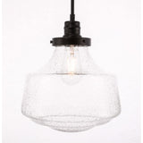 Elegant Lighting Living District Lyle 1-Light Metal Pendant In Black And Clear Seeded