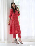 Anni Designer Women'S Cotton Blend Straight Printed Kurta With Pant Set (Edf-Red_Xxl_Red_Xx-Large),Red,2XL,Cotton Blend,Regular,Kurta