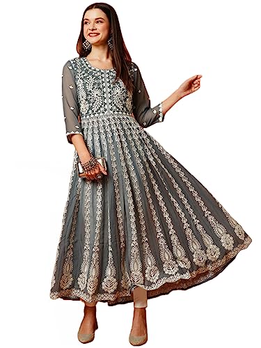 Gosriki Women'S Georgette Chikankari Embroidered Anarkali Kurti (Kari Grey-Kds-Gs_Xl_Grey_X-Large),Grey,,B0CBPQRBN7