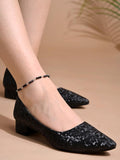 Shoetopia Embellished Shimmery Black Pumps For Women & Girls. /Eu40,Black,7,B0DFVF7STV