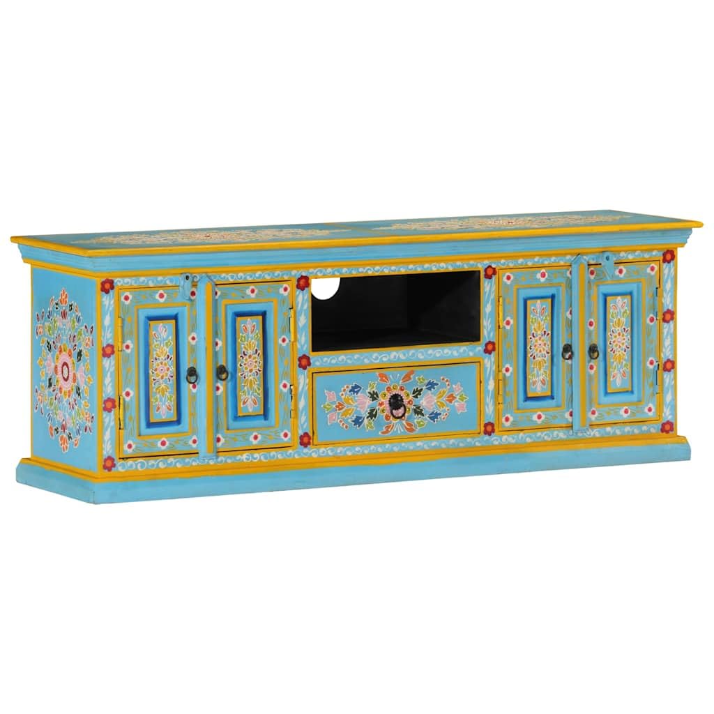 Vidaxl Retro Tv Stand In Solid Mango Wood With Hand Painting - Blue, 43.3'X11.8'X15.7' - Sturdy, Ample Storage