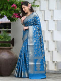Sugathari Womens Banarasi Saree Pure Kanjivaram Silk Saree Soft New Ladies 2023 Design Wear Pattu Sarees Latest Party Sari Collections With Blouse Piece For Wedding Sadi (San Pari-182 Firozi)