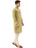 Manyavar Solid Plain Knee Long Full Sleeves Kurta And Churidar Set For Men - (Green, Xx-Large)
