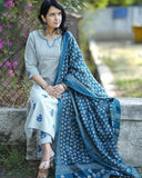 Anni Designer Women'S Rayon Blend Embroidered Straight Kurta With Pant & Dupatta (Vineeka White_M_Blue_Medium),Blue,M,Rayon Blend,Regular,