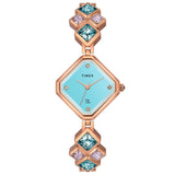 Timex Fria Analog Watch For Women With Aquamarine Blue Rhombus Dial & Rose Gold Brass Bracelet Band Water Resistant Women'S Wris