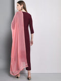 Gosriki Women'S Cotton Blend Solid Straight Kurta With Pants & Dupatta (Kosha-Wine_L-Gs_Wine_Large),Wine,,B0BPT7Z8NG
