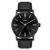 Timex Analog Watch For Man With Black Round Dial & Black Leather Strap Band Water Resistant Men'S Wrist Watches - Twhg35Smu05