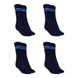 Mukhaksh (Pack Of 4 Pairs Girls Kids Navy Blue Socks With Sky Blue Stripes, Navy Blue With Sky Blue Stripes Calf Length School U