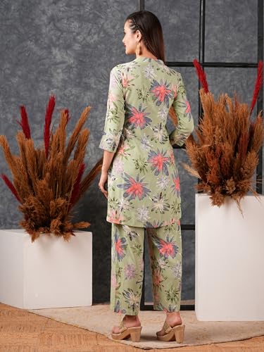 Anni Designer Women'S Cotton Blend Printed Ethnic Co-Ord Set (Ambhiya Pista-Nw_Xxl_Pista_Xx-Large),Pista,2XL,Cotton Blend,Casual,Kurta