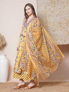 Gosriki Women'S Rayon Blend Anarkali Printed Kurta With Palazzo & Dupatta (Cia Yellow-Vks03-Gs_S_Yellow_Small),Yellow,,B0DGQQHMV4