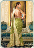 Greciilooks Womens Casual Jacquard Cotton Silk Regular Fit Saree (Green)