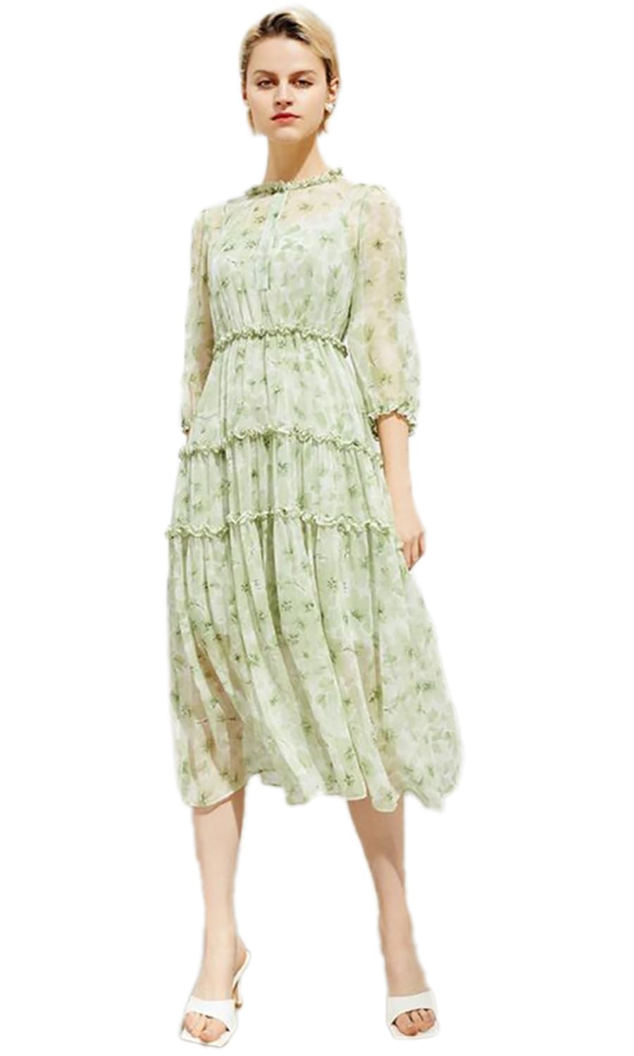 Toplot Dress For Women With Floral Print (Dress-5133-Pista-S) Green,Green,,B0CPPMZ4PT