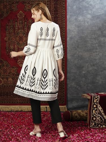 Anni Designer Women'S Cotton Blend Anarkali Printed Kurta With Pant (Abhirami White_Xxl_White_Xx-Large),White,2XL,Cotton Blend,Anarkali,Kurta