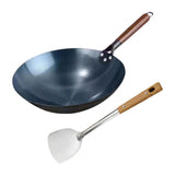 ECOMISTIQ Wok Pan Cooking Wok Universal with Wooden Handle Traditional Chinese Wok 36cm