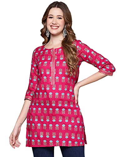 Anubhutee Pink Floral Print Straight Short Cotton Kurti For Women