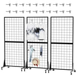 RCZSCBK 3-Pack 2' x 5.5' Grid Wall Panels Standing Wire Grid, Display Rack with T-Base Wheels Freestanding Gridwall Panel Tower 