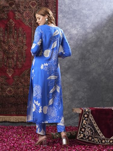 Anni Designer Women'S Rayon Blend Straight Printed Kurta With Pant (Anaar-Blue-Vks03_M_Blue_Medium),Blue,M,Rayon Blend,Regular,Kurta