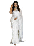Shiv Textiles Womens Cotton Banarasi Silk Saree With Unstitched Blouse (White)