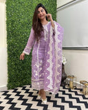 Anni Designer Women'S Rayon Blend Straight Embroidered Kurta With Pant & Dupatta (Rosewood Purple_M_Purple_Medium),Purple,M,Rayon Blend,Regular,