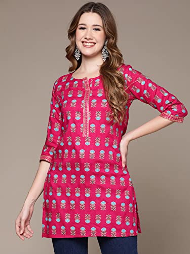 Anubhutee Pink Floral Print Straight Short Cotton Kurti For Women Pink Xl