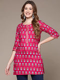 Anubhutee Pink Floral Print Straight Short Cotton Kurti For Women Pink Xl