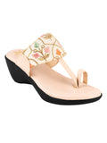 Shoetopia Embroidered Ethnic Cream Kolhapuri Wedgess For Women & Girls /Uk8,Cream,8,B0BV6WYN34