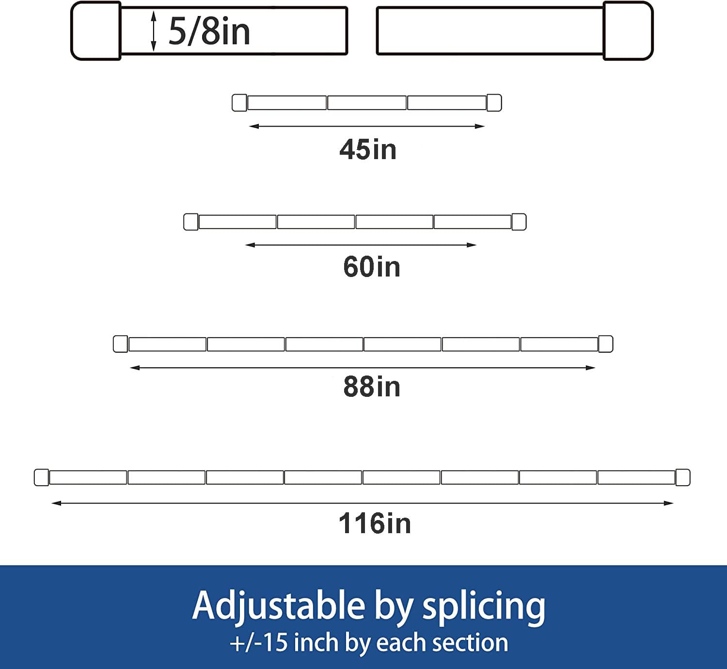 Alskarhem Black Curtain Rods for Windows 30 to 116 Inch,5/8 Inch Small Curtain Rod Set With Brackets