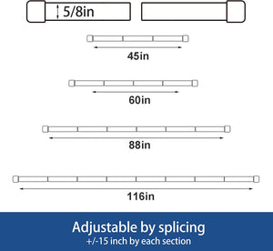 Alskarhem Black Curtain Rods for Windows 30 to 116 Inch,5/8 Inch Small Curtain Rod Set With Brackets